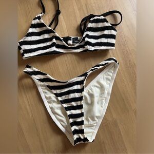 Black and White Striped Bikini Set